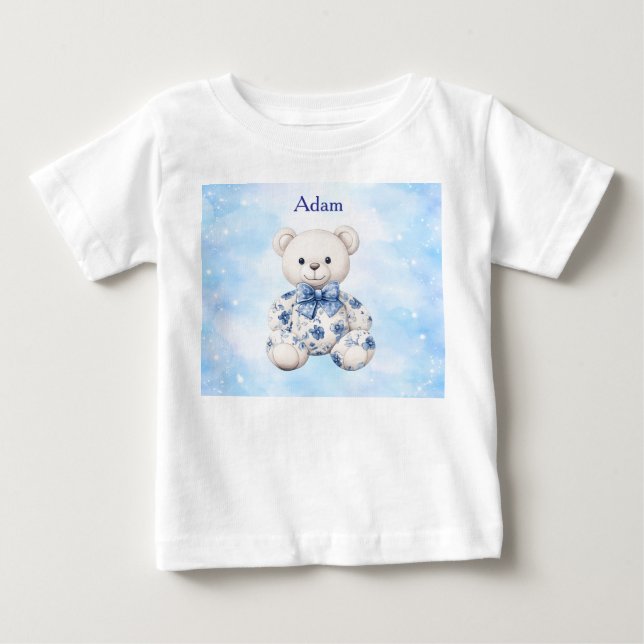 T-Shirt-Editable Blue Chinoserie  Baby Shower  T-Shirt (Front)