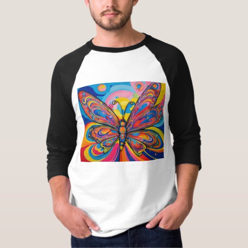 T_shirt featuring a colorful butterfly design