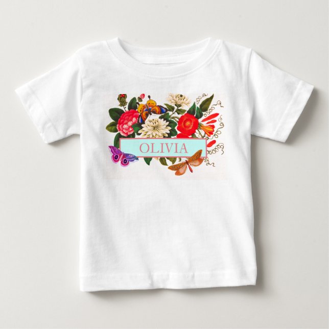 T-Shirt FOR BABY GIRLS DIY NAME JAPANESE FLOWERS (Front)