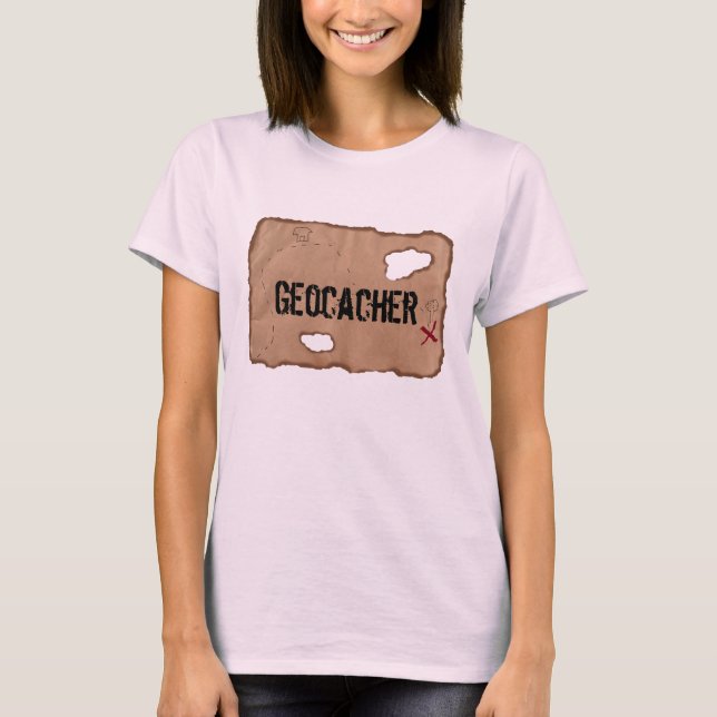 T-Shirt: Geocacher (Treasure Map). Pink T-Shirt (Front)