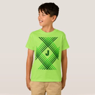 T-Shirt - Green Stripes Crossed with Initial