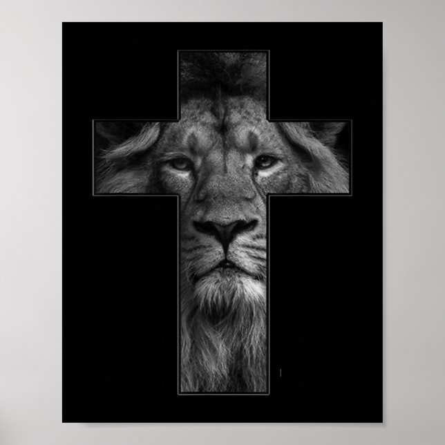 T-shirt Jesus Cross With Lion Face, Faith In God T Poster (Front)