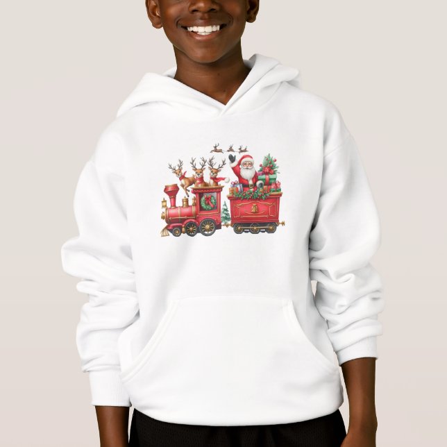 T-Shirt-Kids’ Christmas Train T-Shirt Hoodie (Front)