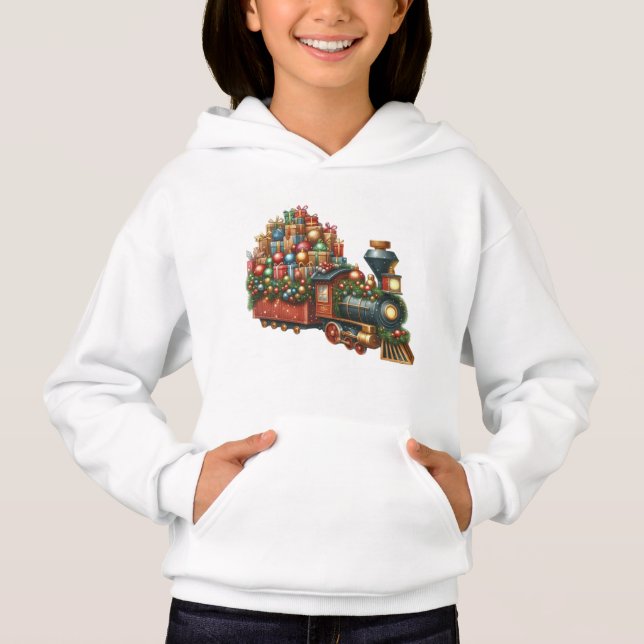 T-Shirt-Kids’ Christmas Train T-Shirt Hoodie (Front)