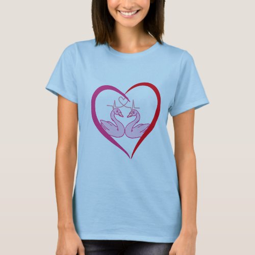 T_shirt  Loves Graceful Duet with swans and heart