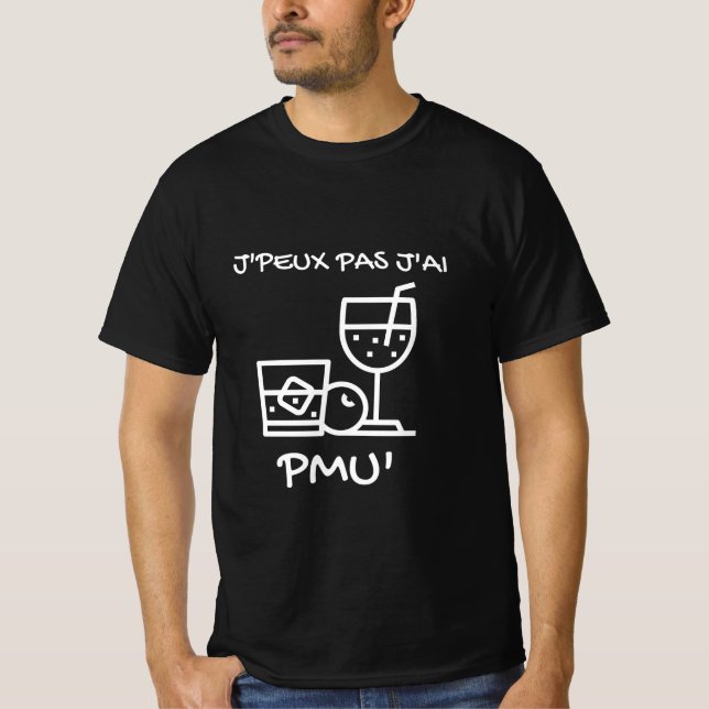 T-shirt noir "J'peux pas j'ai PMU"  (Front)