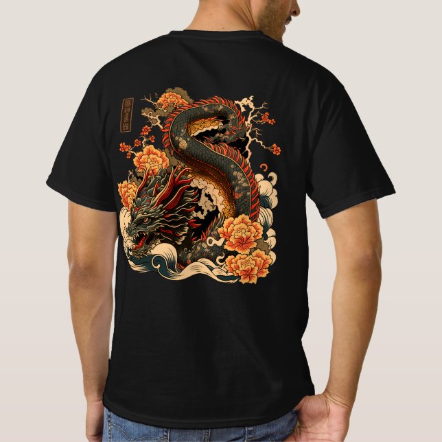 T-shirt of a dragon in traditional Japanese style (Back)