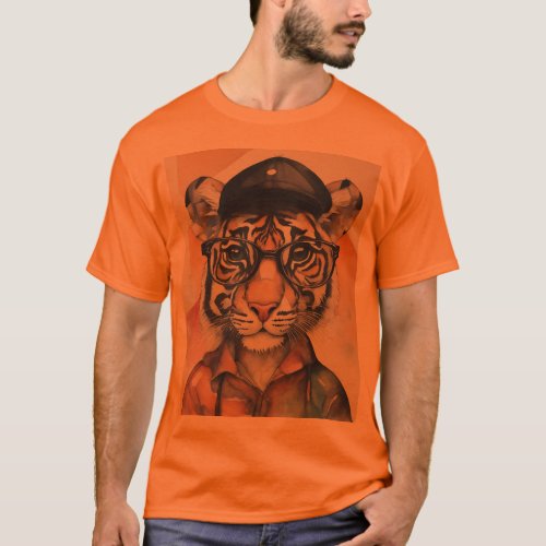 T_Shirt Orange Color Tiger Cub Face Adult L T_Shirt