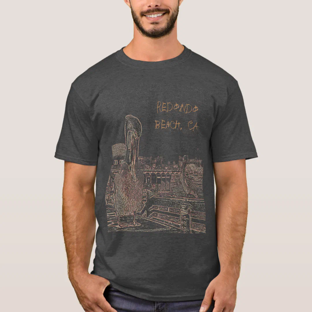 T-Shirt - Pelicans on Pier with Location (Front)