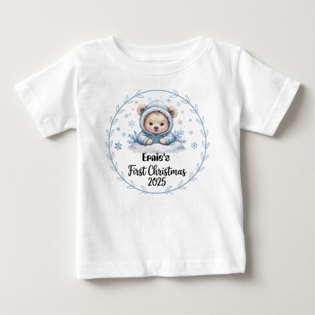 T-Shirt-Personalized Baby First Xmas 2025-Boy T-Shirt (Front)