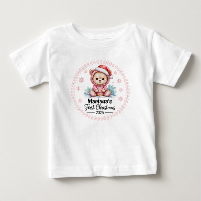T-Shirt-Personalized Baby's Christmas 2025-Girl Baby T-Shirt (Front)