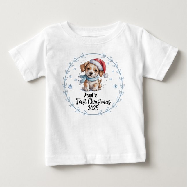 T-Shirt-Personalized Baby's First Xmas 2025-Boy Baby T-Shirt (Front)