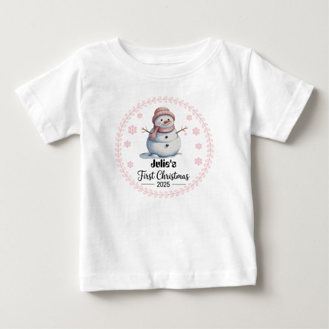 T-Shirt-Personalized Baby's First Xmas 2025-Girl Baby T-Shirt (Front)