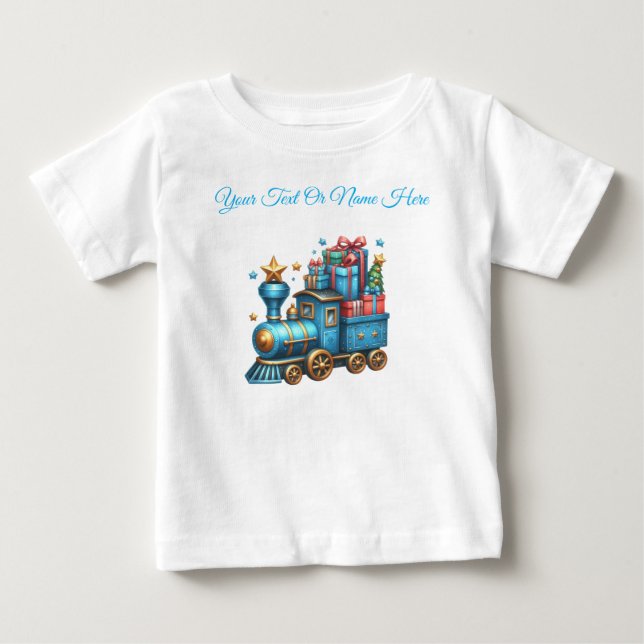 T-Shirt-Personalized Blue Christmas Baby Jersey Baby T-Shirt (Front)