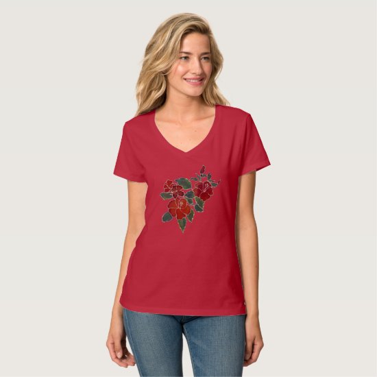 T-shirt - Red Hibiscus Flowers