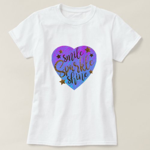 T_Shirt S M L XL Blue Heart Smile Sparkle Shine