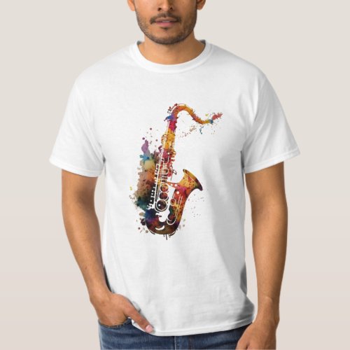 T_shirt Saxomhone  laquarelle colore pour fan  