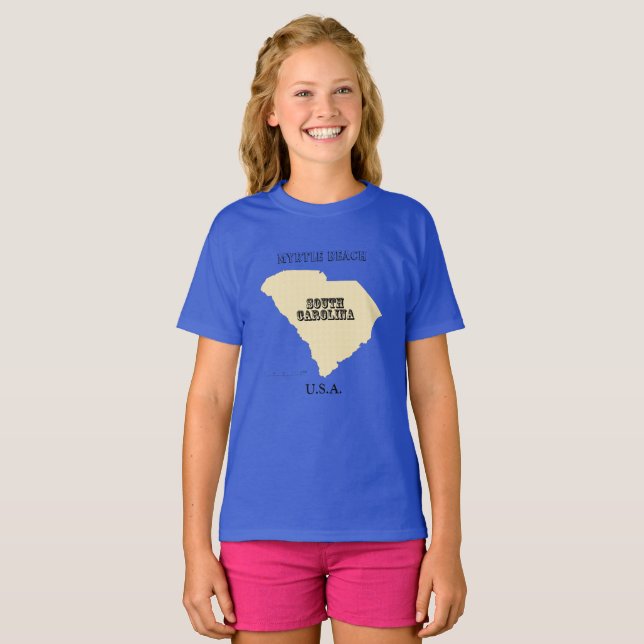 T-shirt - South Carolina Map with City (Front Full)