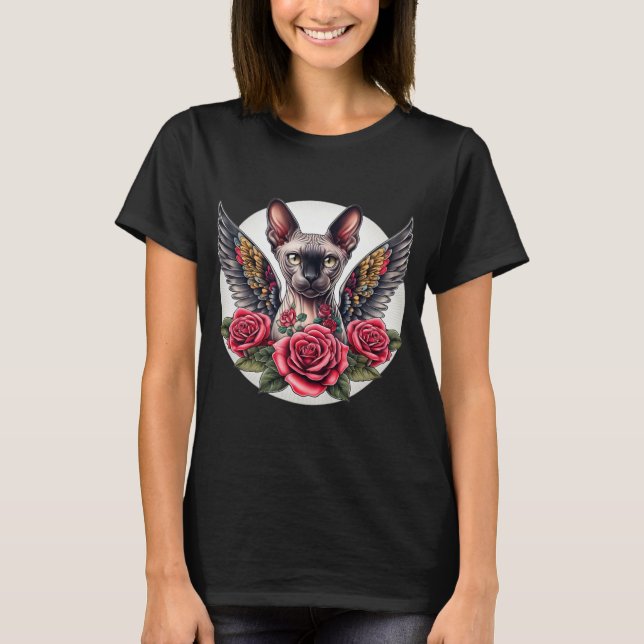 T-Shirt Sphynx Cat Angel Rose Design (Front)