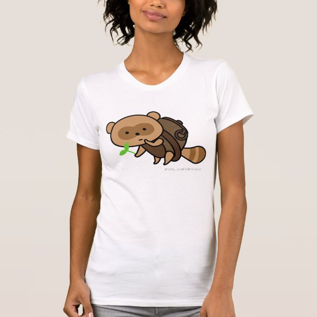 T-shirt - TeaKettle Tanuki with leaves (Front)