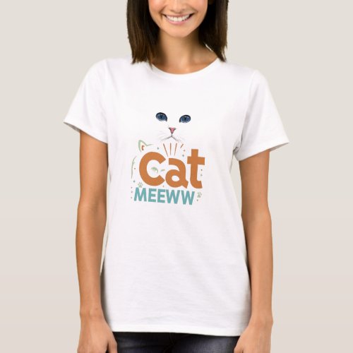 T_Shirt text cat mewwww in multi color    