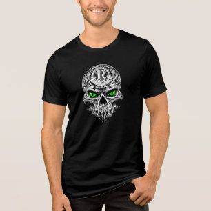 T-Shirt Tribal Green Eyes Skull - Dark Streetwear Tri-Blend Shirt