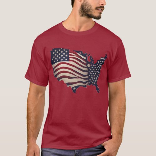 T_Shirt US map in starsn stripes model 1 T_Shirt