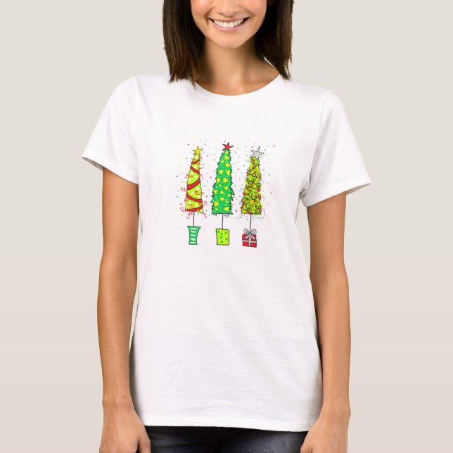 T Shirt - Whimsical Christmas Trees (Front)