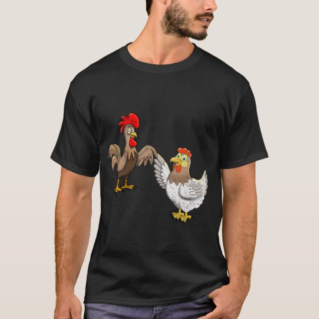T-Shirt with a hen and a rooster (Front)