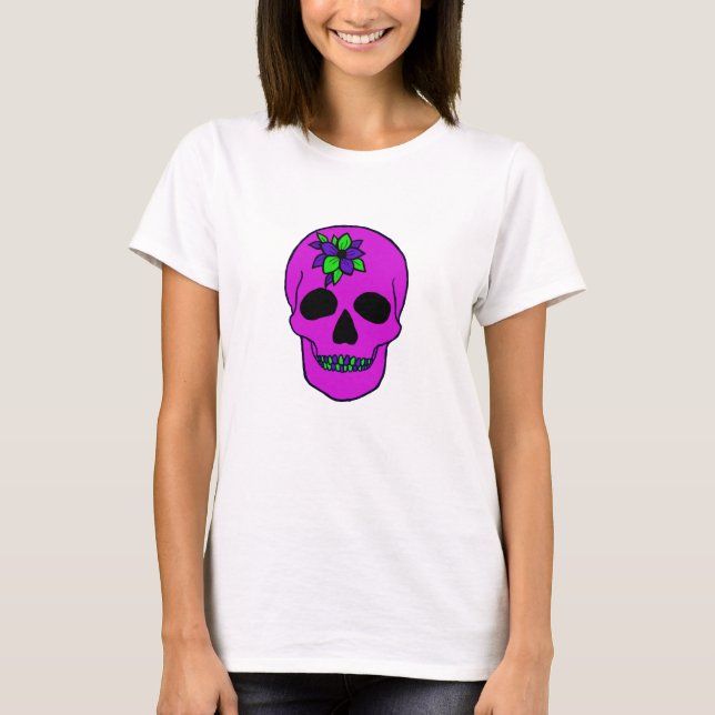 T- shirt with a pink skull and flower (Front)