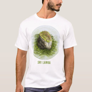 T-shirt with a Sigiriya fortress illustration.