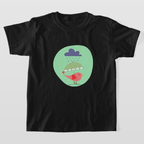 T_shirt with a small bird with an umbrella