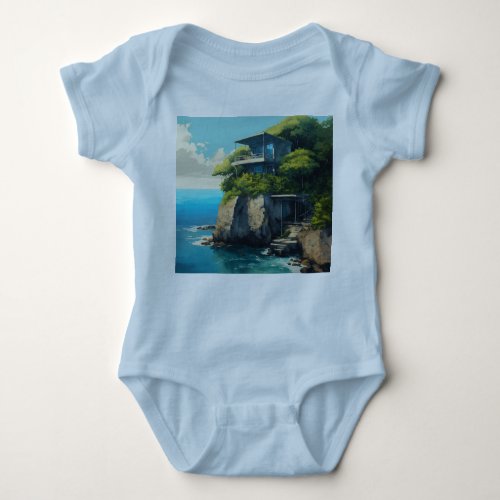 T_Shirt with  anime painting  grey concrete struc Baby Bodysuit