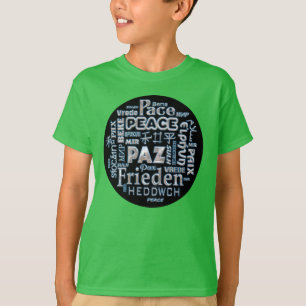 T shirt with chrome peace in multi languages