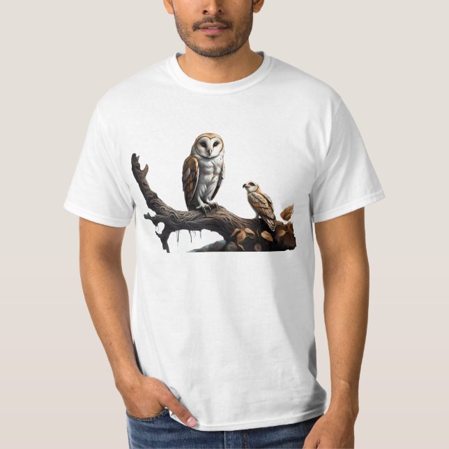 T-Shirt with Cute Barn Owl & Baby (Front)