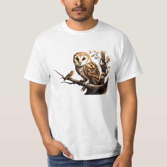 T-Shirt with Cute Barn Owl & Baby (Front)