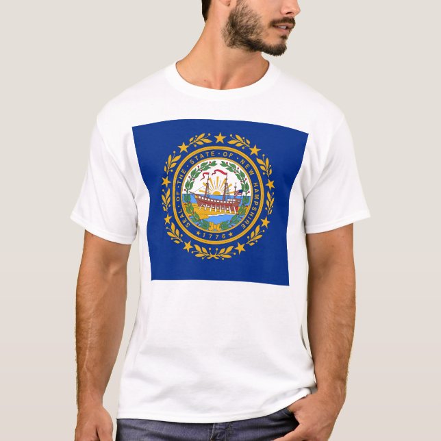 T Shirt with Flag of  New Hampshire State USA (Front)