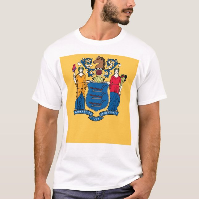 T Shirt with Flag of New Jersey State USA (Front)