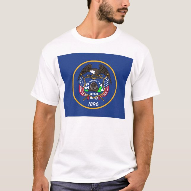 T Shirt with Flag of Utah State USA (Front)