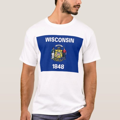 T Shirt with Flag of Wisconsin State USA