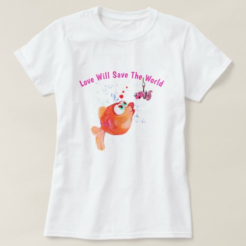 T-Shirt with Funny Fish and Worm - Your Text