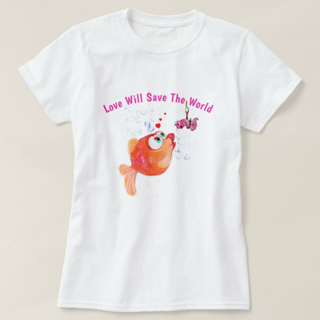 T-Shirt with Funny Fish and Worm - Your Text (Design Front)
