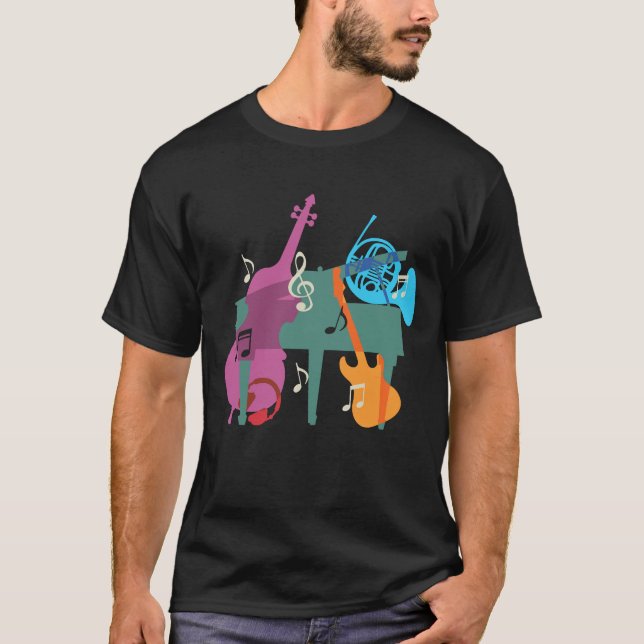 T-Shirt with Grand Piano & Musical Instruments (Front)