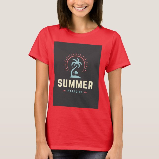 T shirt with half sleeves Summer Paradise Design (Front)