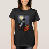 T-shirt with Halloween Cat and Pumpkins