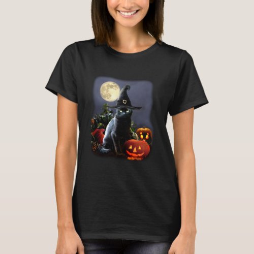 T_shirt with Halloween Cat and Pumpkins
