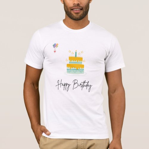 T Shirt with happy birthday cake balloons candle