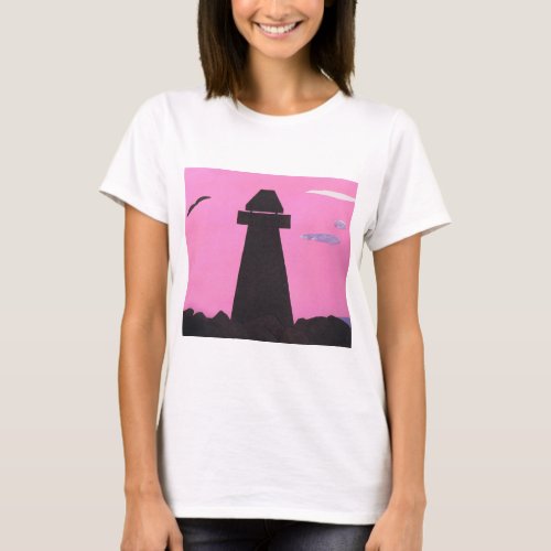 T_shirt with Lighthouse Silhouette at Sunset