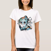 T-Shirt with Monkey Painting Print – Unique Art