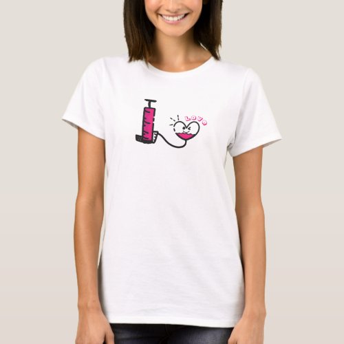 T_Shirt with portable pump symbol and heart symbol